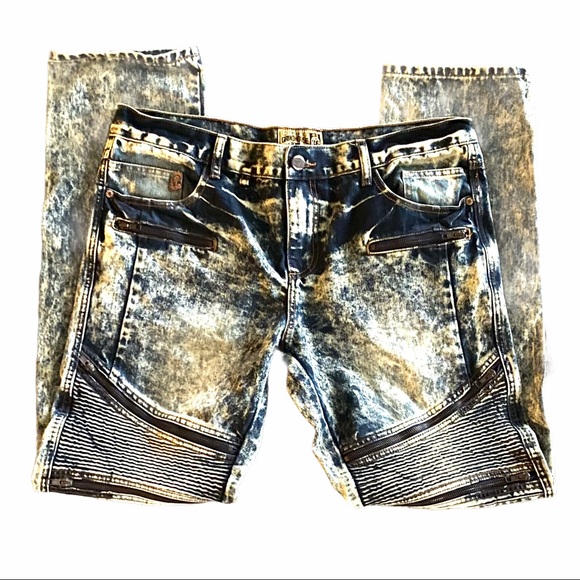 Acid Wash Jeans Denim Acid Wash Zipper Grindhouse Jeans B - Picture 2 of 8